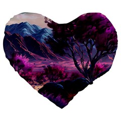 Landscape Painting Purple Tree Large 19  Premium Heart Shape Cushions