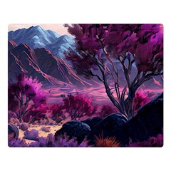 Landscape Painting Purple Tree Two Sides Premium Plush Fleece Blanket (large) by Ndabl3x