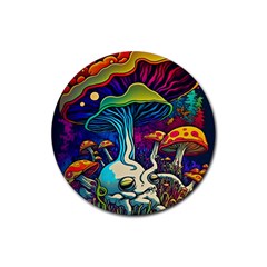 Mushrooms Fungi Psychedelic Rubber Coaster (round) by Ndabl3x