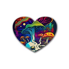 Mushrooms Fungi Psychedelic Rubber Coaster (heart) by Ndabl3x