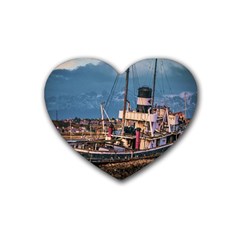 End Of The World: Nautical Memories At Ushuaia Port, Argentina Rubber Coaster (heart) by dflcprintsclothing