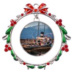 End of the World: Nautical Memories at Ushuaia Port, Argentina Metal X mas Wreath Ribbon Ornament Front
