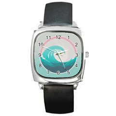 Waves Tidal Ocean Sea Tsunami Wave Minimalist Square Metal Watch by Wav3s