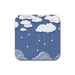 Blue Clouds Rain Raindrops Weather Sky Raining Rubber Coaster (square) by Wav3s
