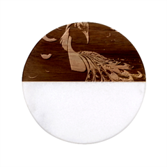 Peacock Bird Feathers Plumage Colorful Texture Abstract Classic Marble Wood Coaster (round)  by Wav3s