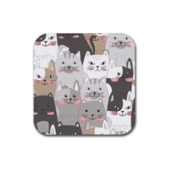 Cute Cats Seamless Pattern Rubber Coaster (square) by Wav3s