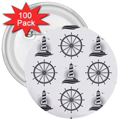 Marine-nautical-seamless-pattern-with-vintage-lighthouse-wheel 3  Buttons (100 Pack)  by Wav3s