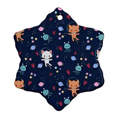 Cute Astronaut Cat With Star Galaxy Elements Seamless Pattern Snowflake Ornament (two Sides) by Wegoenart
