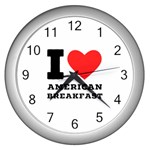 I love American breakfast Wall Clock (Silver) Front