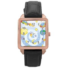 Science Fiction Outer Space Rose Gold Leather Watch 