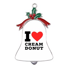 I Love Cream Donut  Metal Holly Leaf Bell Ornament by ilovewhateva