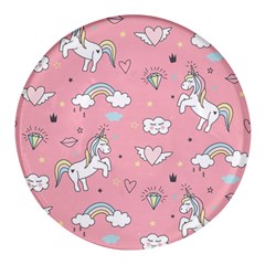 Cute-unicorn-seamless-pattern Round Glass Fridge Magnet (4 Pack)