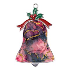 Pink Texture Resin Metal Holly Leaf Bell Ornament