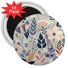 Flower Floral Pastel 3  Magnets (10 Pack)  by Vaneshop