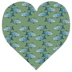 Fishes Pattern Background Theme Wooden Puzzle Heart by Vaneshop