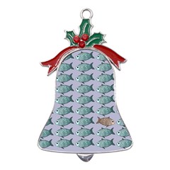 Fishes Pattern Background Theme Art Metal Holly Leaf Bell Ornament by Vaneshop
