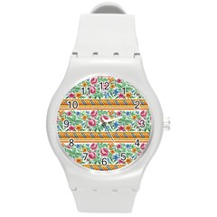 Flower Fabric Design Round Plastic Sport Watch (m)