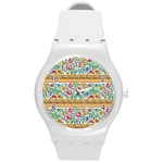 Flower Fabric Design Round Plastic Sport Watch (M) Front