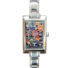 3d Flower Bloom Embossed Pattern Rectangle Italian Charm Watch