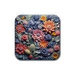 3d Flower Bloom Embossed Pattern Rubber Coaster (Square)