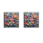 3d Flower Bloom Embossed Pattern Cufflinks (Square)