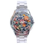 3d Flower Bloom Embossed Pattern Stainless Steel Analogue Watch