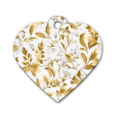 Flowers Gold Floral Dog Tag Heart (two Sides)