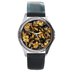 Flower Gold Floral Round Metal Watch