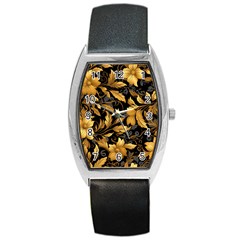 Flower Gold Floral Barrel Style Metal Watch