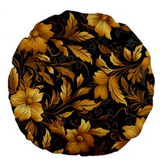 Flower Gold Floral Large 18  Premium Round Cushions by Vaneshop