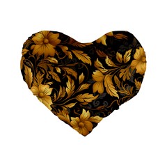 Flower Gold Floral Standard 16  Premium Flano Heart Shape Cushions by Vaneshop