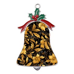 Flower Gold Floral Metal Holly Leaf Bell Ornament