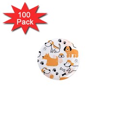 Seamless Pattern Of Cute Dog Puppy Cartoon Funny And Happy 1  Mini Magnets (100 Pack) 