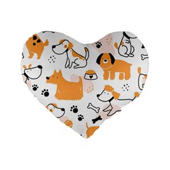 Seamless Pattern Of Cute Dog Puppy Cartoon Funny And Happy Standard 16  Premium Flano Heart Shape Cushions