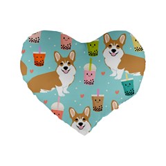 Welsh Corgi Boba Tea Bubble Cute Kawaii Dog Breed Standard 16  Premium Heart Shape Cushions by Wav3s