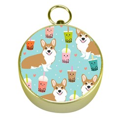 Welsh Corgi Boba Tea Bubble Cute Kawaii Dog Breed Gold Compasses