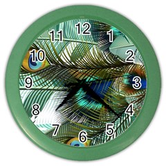 Peacock Feathers Blue Green Texture Color Wall Clock