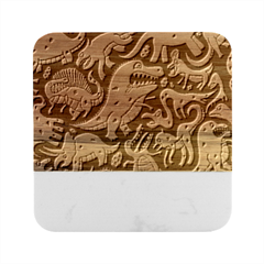 Dino Kawaii Marble Wood Coaster (square) by Wav3s