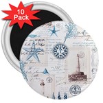 Nautical Lighthouse Vintage Postcard French Writing 3  Magnets (10 pack) 