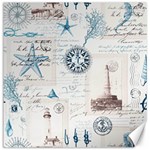 Nautical Lighthouse Vintage Postcard French Writing Canvas 12  x 12 