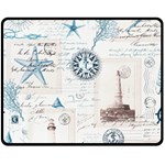 Nautical Lighthouse Vintage Postcard French Writing Two Sides Fleece Blanket (Medium)