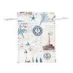 Nautical Lighthouse Vintage Postcard French Writing Lightweight Drawstring Pouch (L)