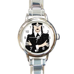 Wednesday Addams Round Italian Charm Watch by Fundigitalart234