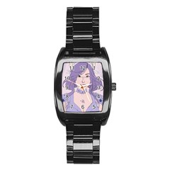 Futuristic Woman Stainless Steel Barrel Watch by Fundigitalart234