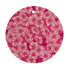 Cute Pink Sakura Flower Pattern Round Ornament (two Sides) by Cowasu
