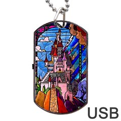 Beauty Stained Glass Castle Building Dog Tag Usb Flash (one Side) by Cowasu
