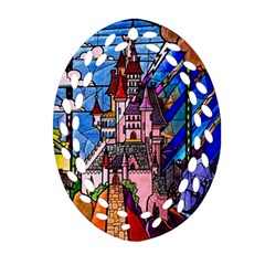 Beauty Stained Glass Castle Building Oval Filigree Ornament (two Sides) by Cowasu