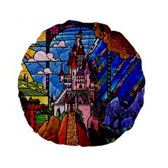 Beauty Stained Glass Castle Building Standard 15  Premium Flano Round Cushions by Cowasu