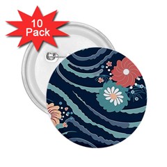Waves Flowers Pattern Water Floral Minimalist 2 25  Buttons (10 Pack) 