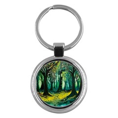 Ai Generated Trees Forest Mystical Forest Nature Art Key Chain (round) by Ndabl3x